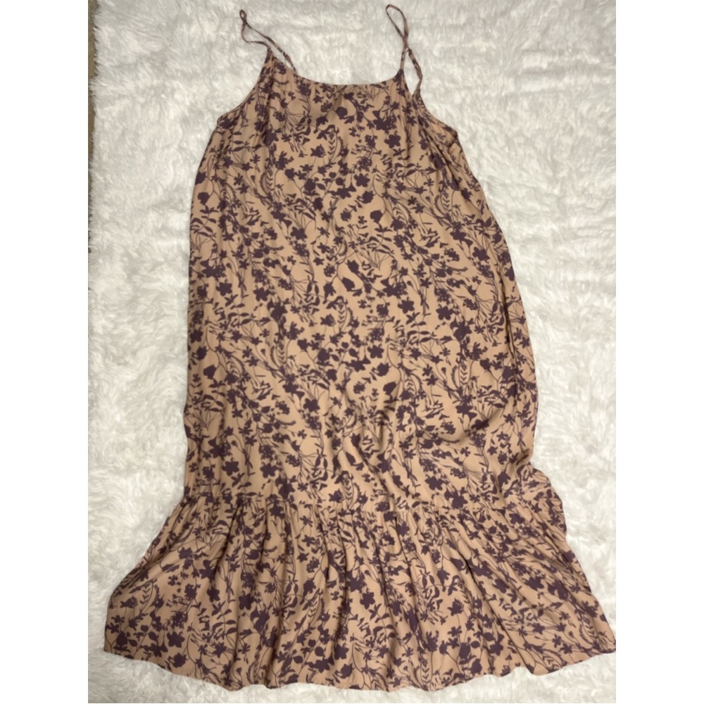 A New Day Cottage Core maxi length tan and mauve thin strap dress size large